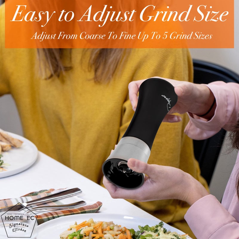 HOME EC Stainless Steel Salt and Pepper Grinder Set of 2 - Adjustable Ceramic Sea Salt Grinder & Pepper Grinder - Glass Salt and Pepper Shakers - Pepper Mill & Salt Mill W/Funnel - Black and White - Image 5